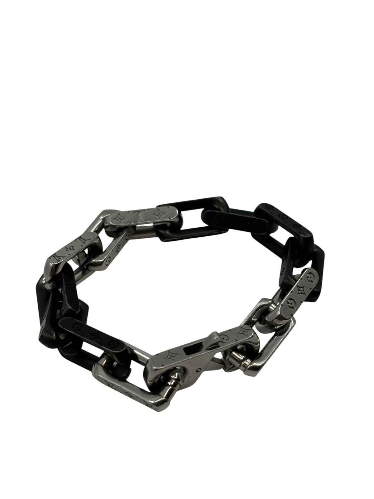 Louis Vuitton Monogram Chain Bracelet Silver Black