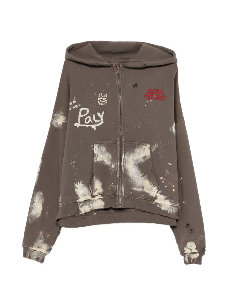 Paly Distressed Zip Hoodie Brown