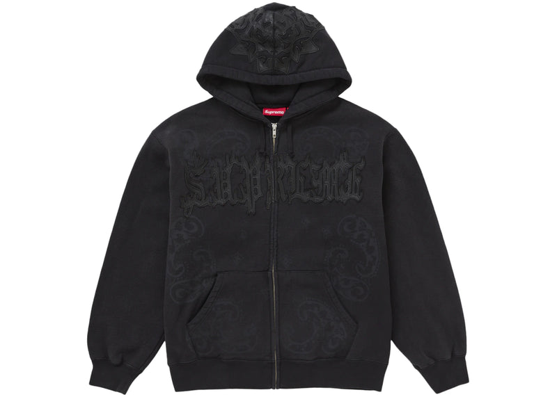 Supreme Leather Applique Zip Up Hooded Sweatshirt