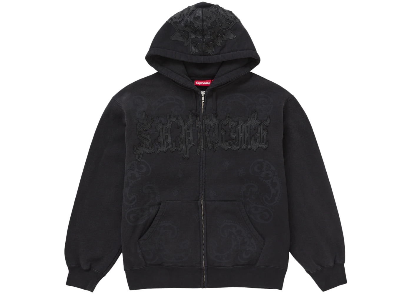 Supreme Leather Applique Zip Up Hooded Sweatshirt