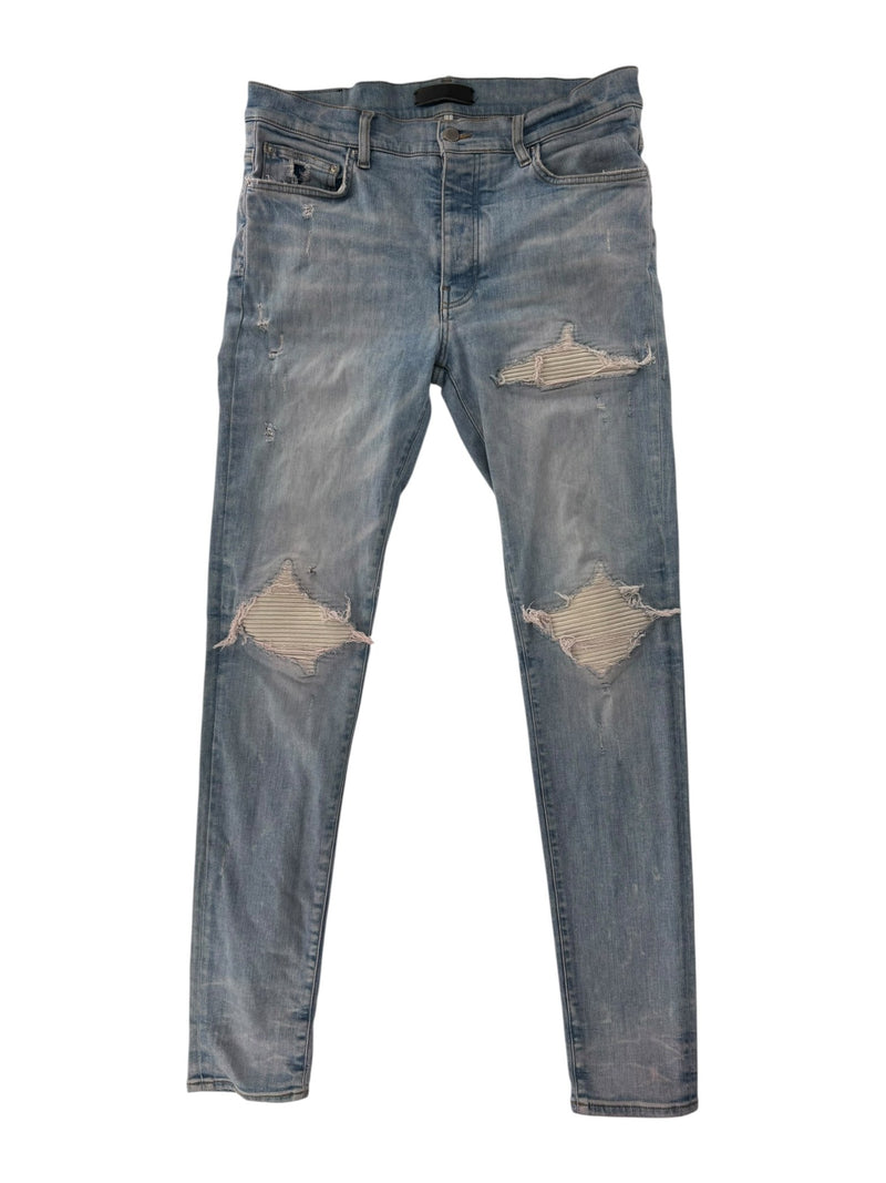 Amiri Mx1 Distressed Denim White Ribbed