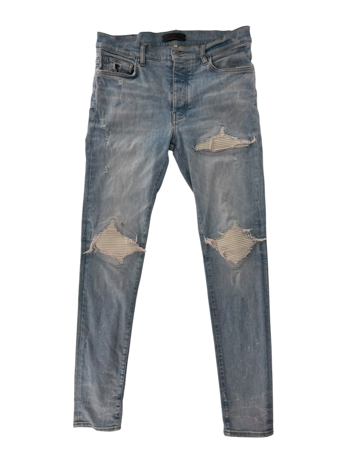 Amiri Mx1 Distressed Denim White Ribbed