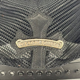 Chrome Hearts Cemetary Cross Leather Stitched Trucker Hat Black
