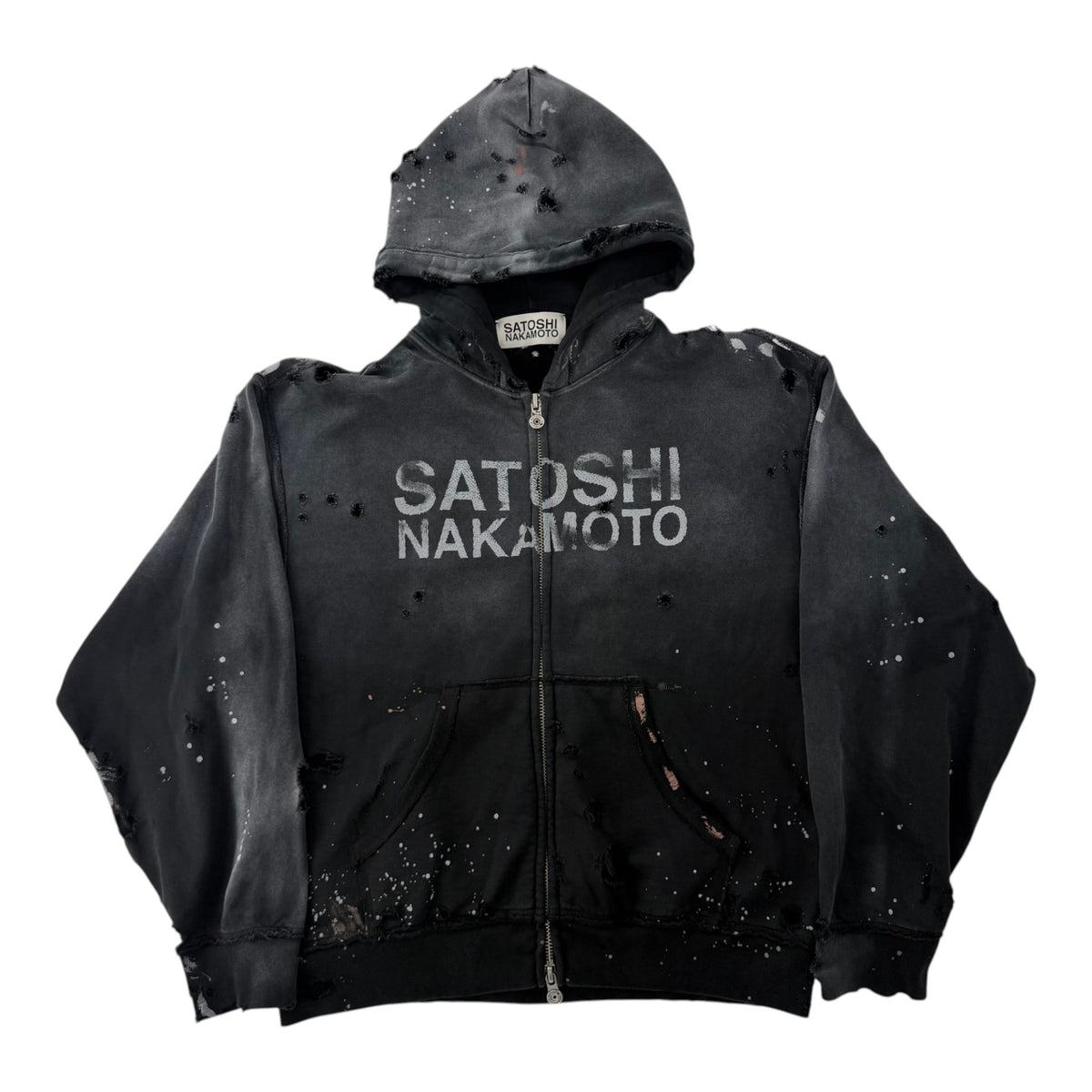 Satoshi Distressed Paint Splatter Hoodie Black