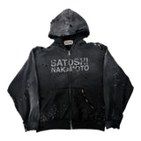 Satoshi Distressed Paint Splatter Hoodie Black
