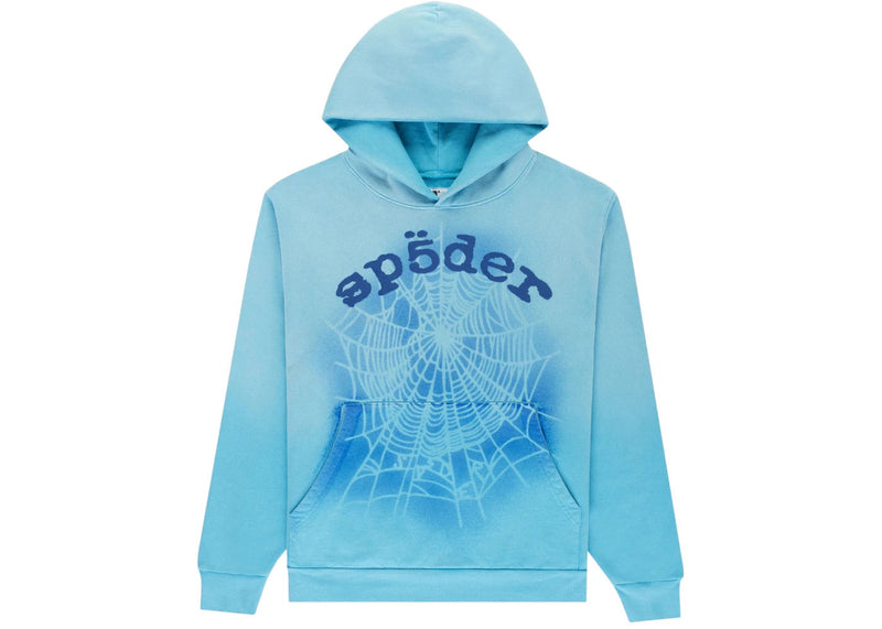 Sp5der OG Web V2 Spray Hoodie Light Blue