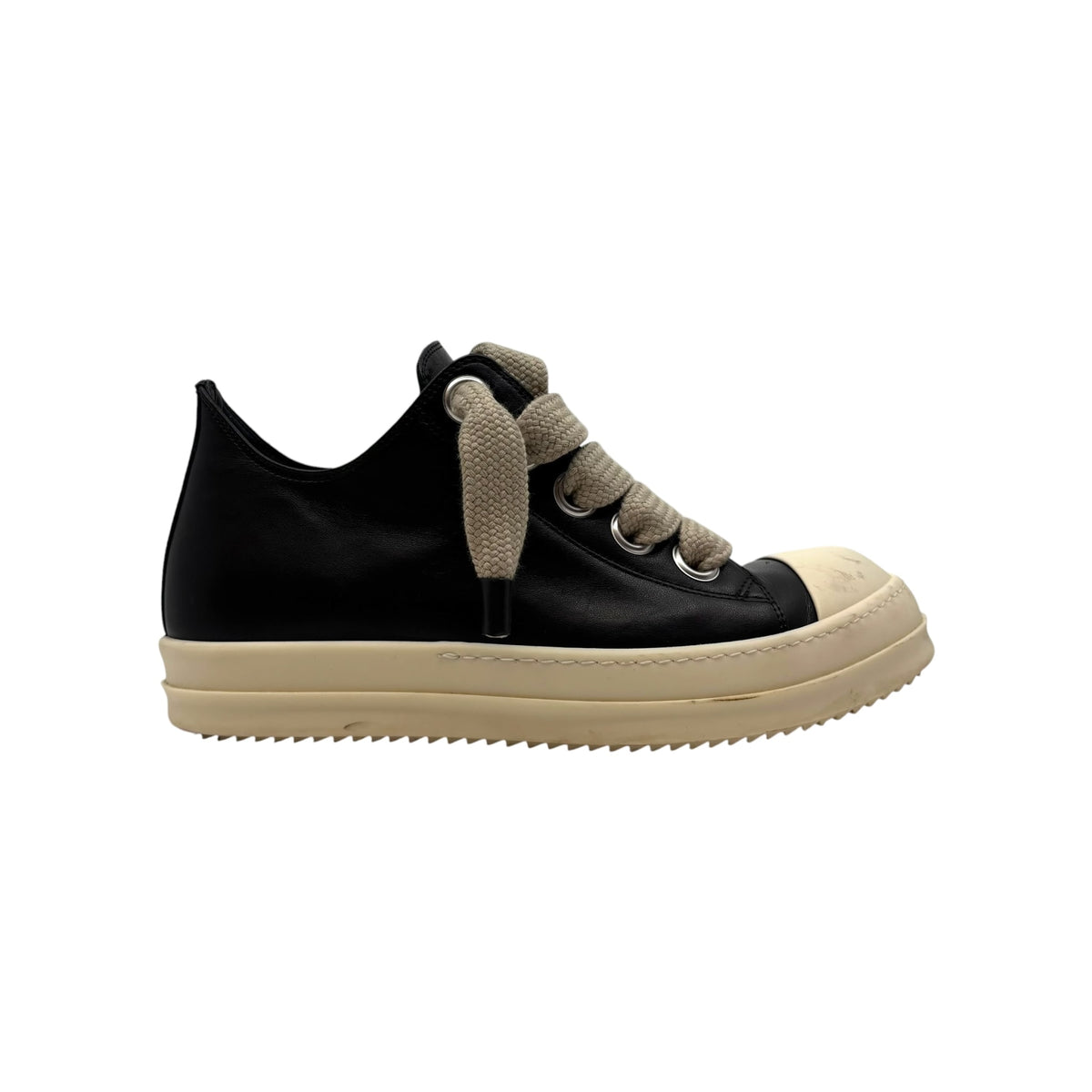 Rick Owens Temple Jumbolace Low Full Grain Cow Leather Black Milk