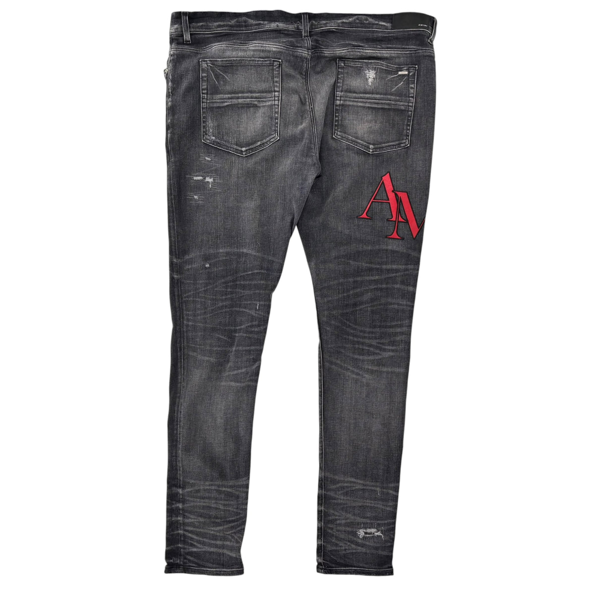 Amiri Staggered Logo Distressed Skinny Jeans
