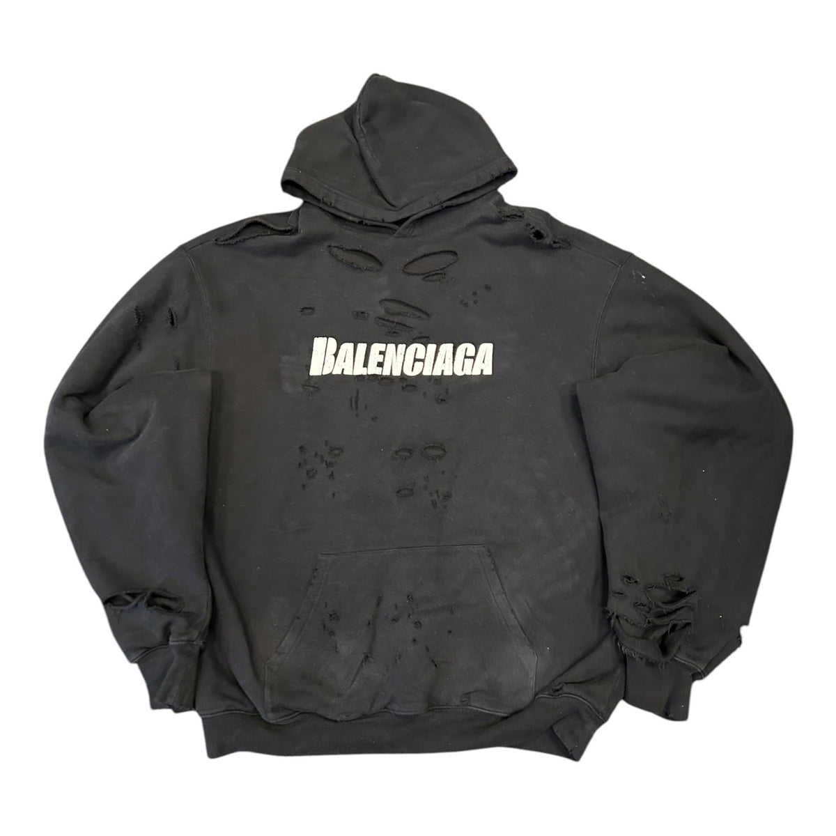 Balenciaga Caps Destroyed Hoodie Black/White