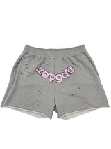Sp5der Logo Sweatshorts Pink Grey