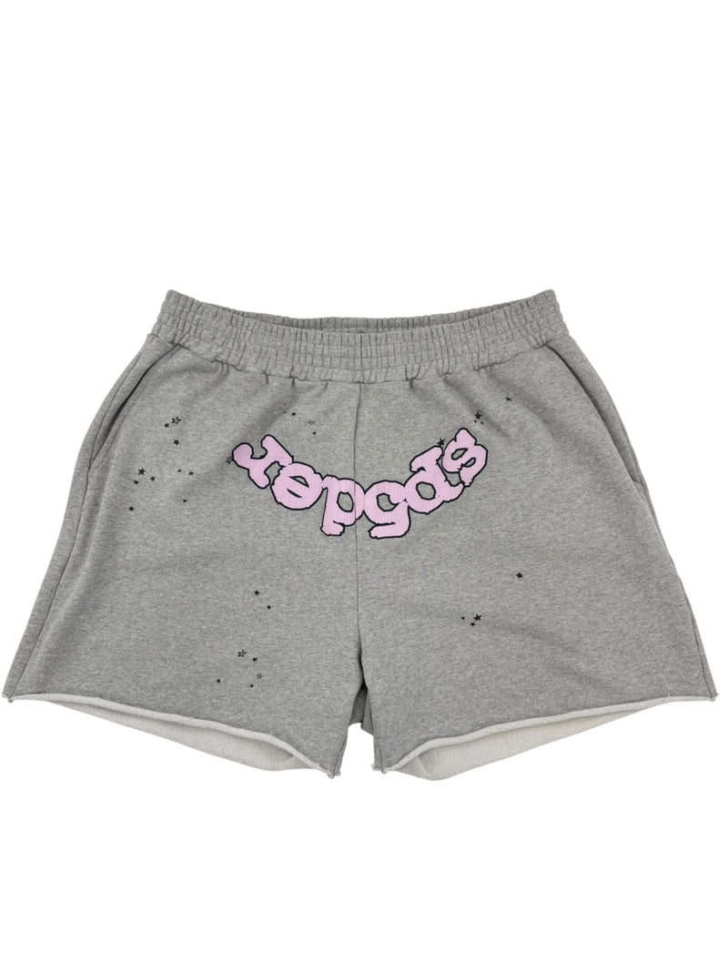 Sp5der Logo Sweatshorts Pink Grey