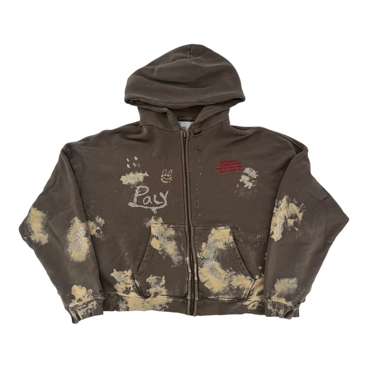 Paly Distressed Zip Up Brown Hoodie