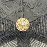 Chrome Hearts Cemetary Cross Leather Stitched Trucker Hat Black