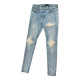 Amiri MX1 Blue Jeans White Ribbed