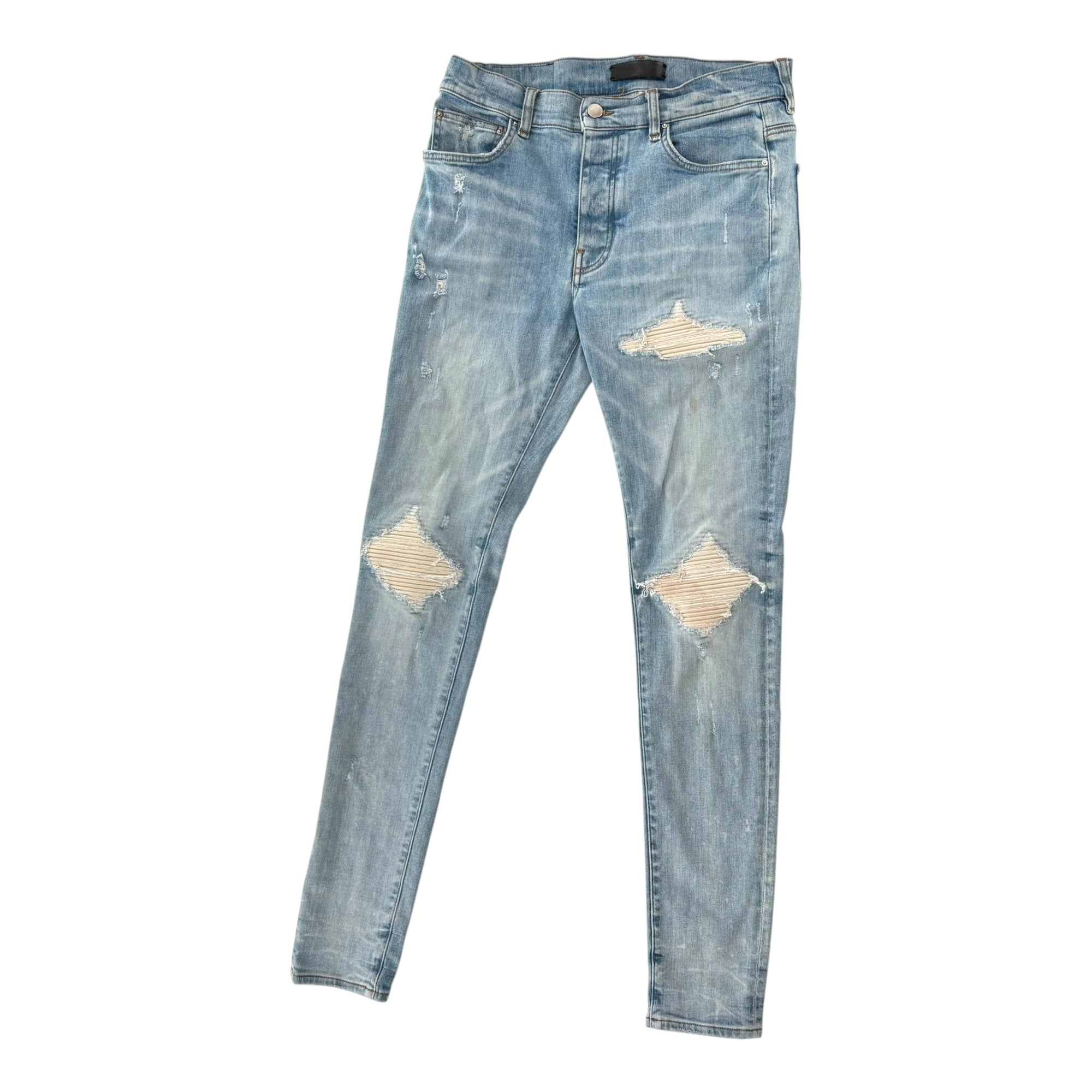 Amiri MX1 Blue Jeans White Ribbed
