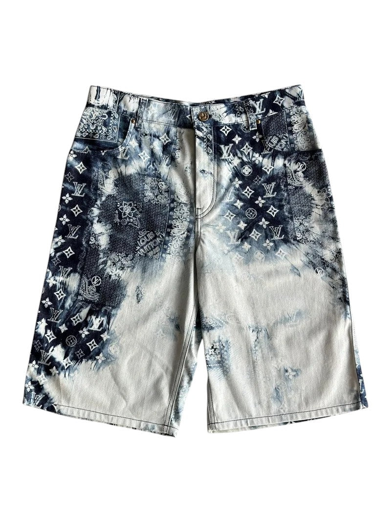 Louis Vuitton Bleached Bandana Monogram Denim Shorts Blue