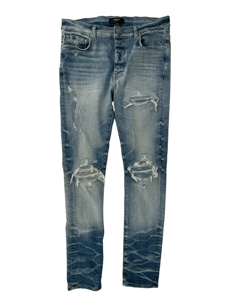 Amiri MX1 Blue Jeans Blue Paisley Ribbed
