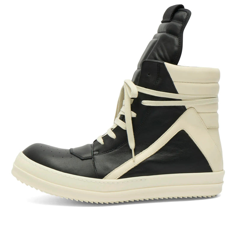 Rick Owens Leather Geobasket Sneaker Black Milk