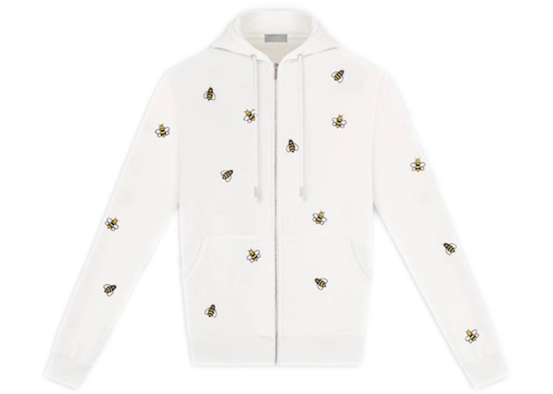KAWS x Dior Embroidered Bees Zip Up Sweatshirt White