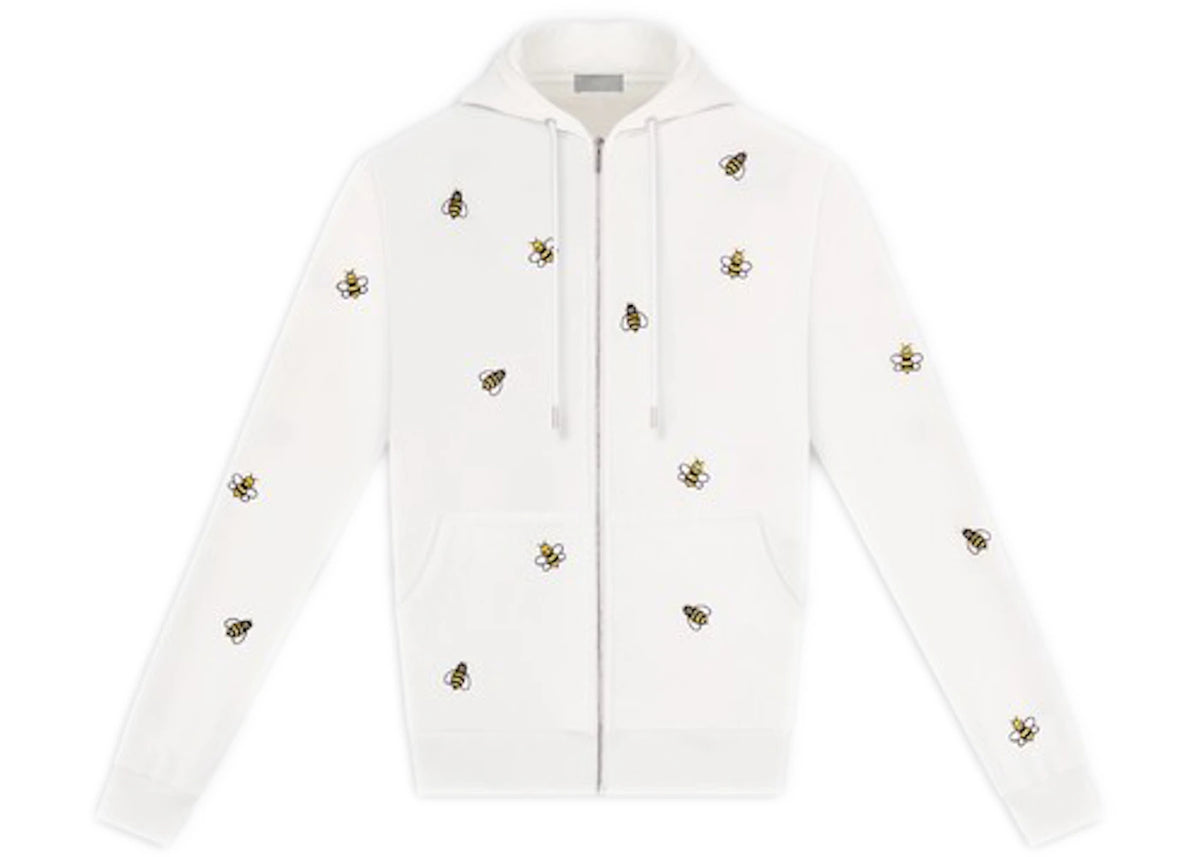 KAWS x Dior Embroidered Bees Zip Up Sweatshirt White